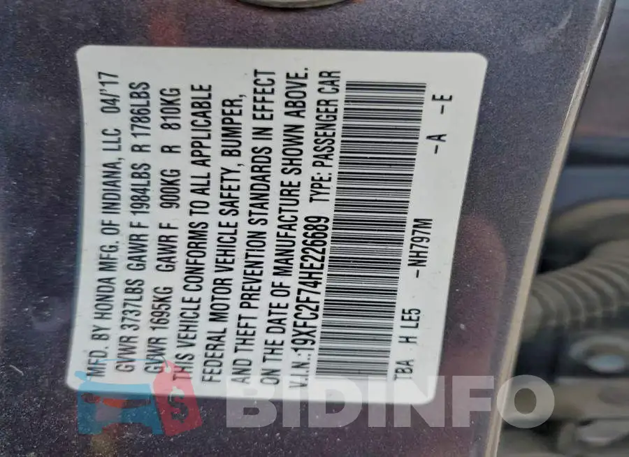 19XFC2F74HE226689 Photo# 12
