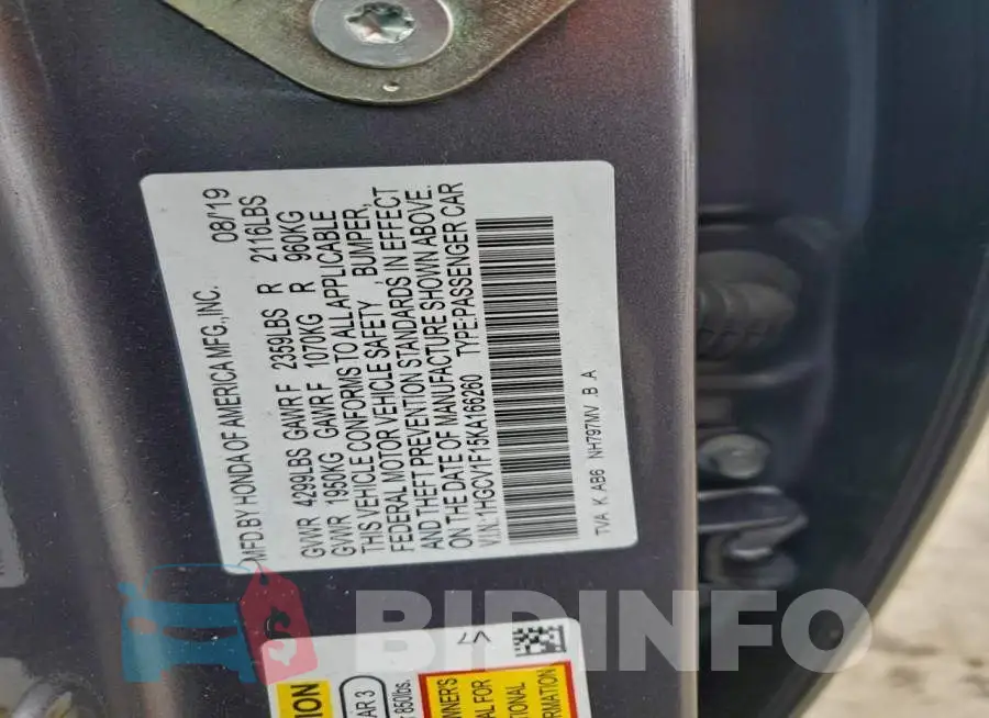1HGCV1F15KA166260 Photo# 12