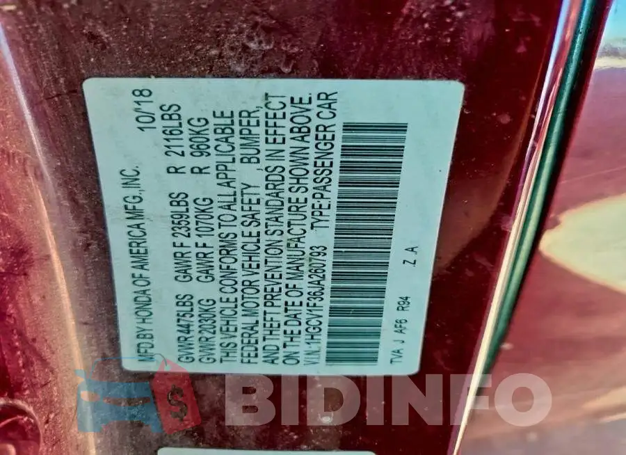 1HGCV1F36JA260793 Photo# 12
