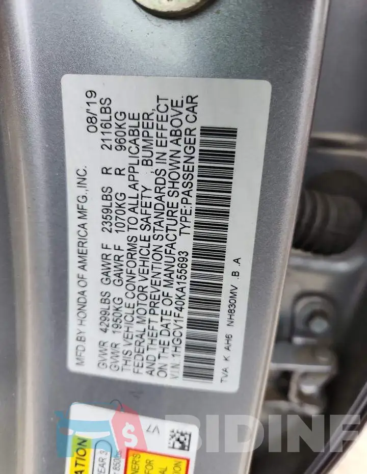 1HGCV1F40KA155693 Photo# 13