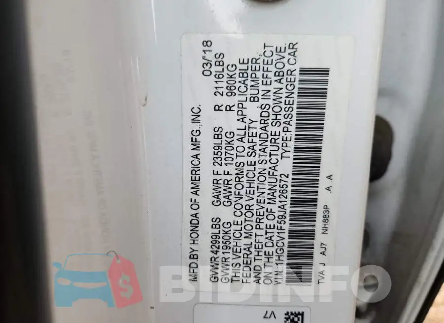 1HGCV1F59JA126572 Photo# 12