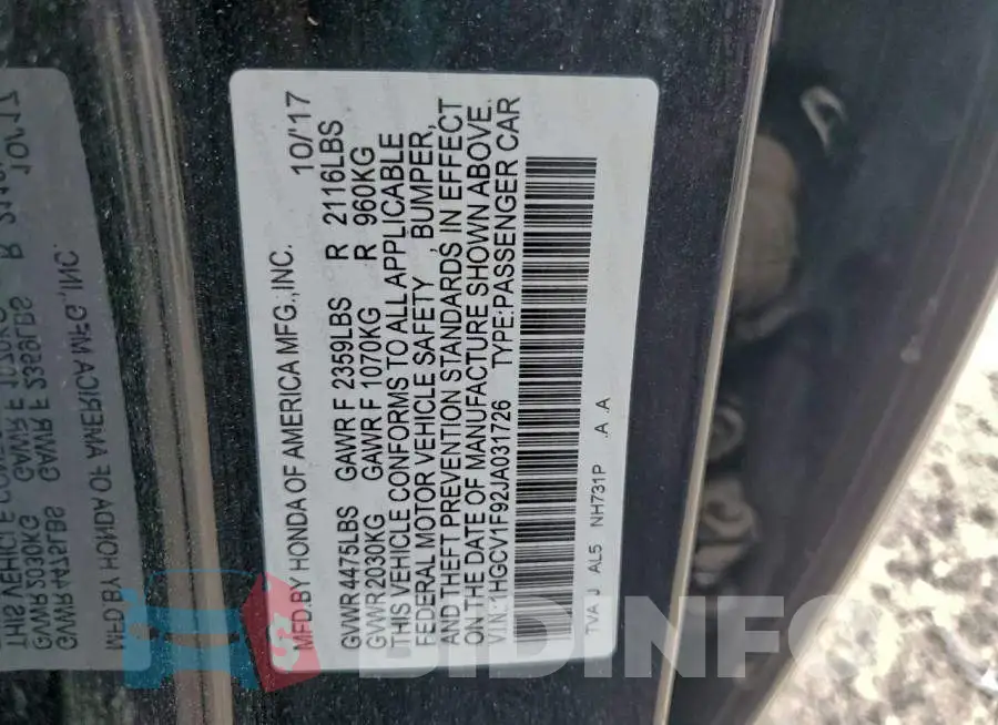 1HGCV1F92JA031726 Photo# 12