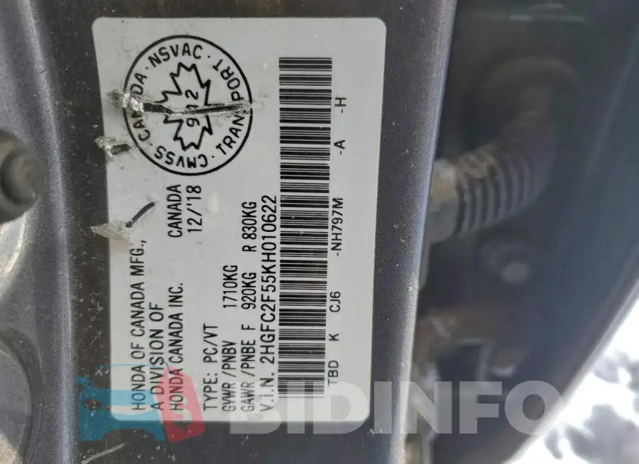 2HGFC2F55KH010622 Photo# 13