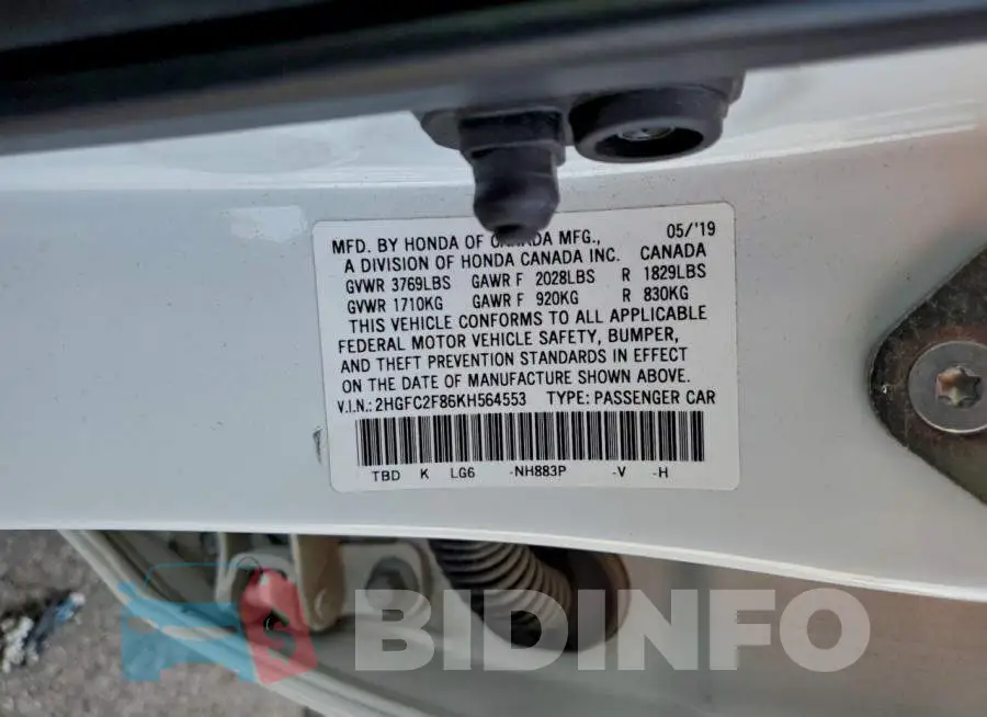 2HGFC2F86KH564553 Photo# 12