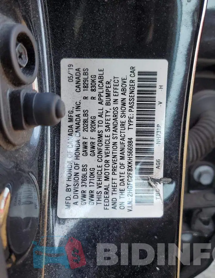 2HGFC2F8XKH566984 Photo# 12