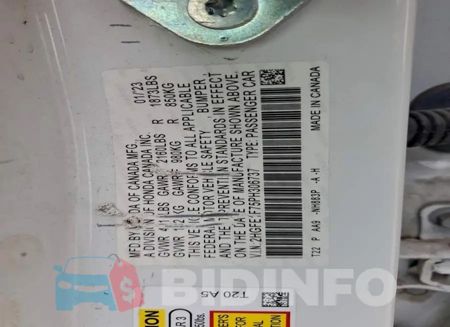 2HGFE1F75PH306737 Photo# 12