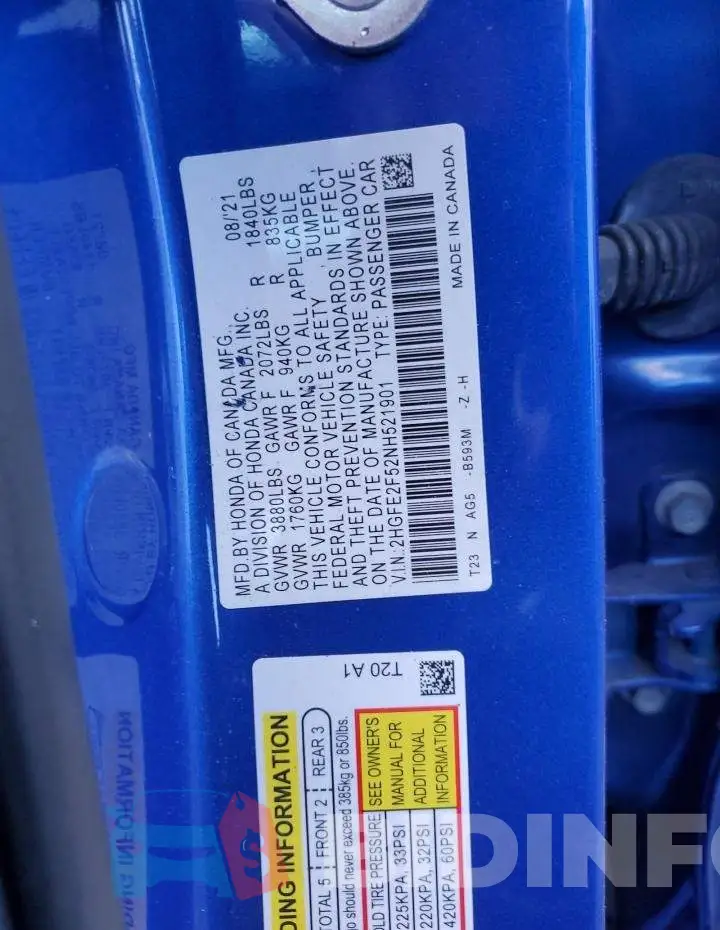 2HGFE2F52NH521901 Photo# 12