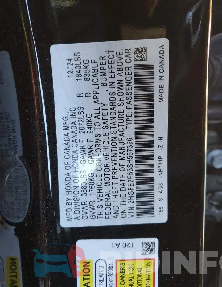 2HGFE2F53SH557396 Photo# 13
