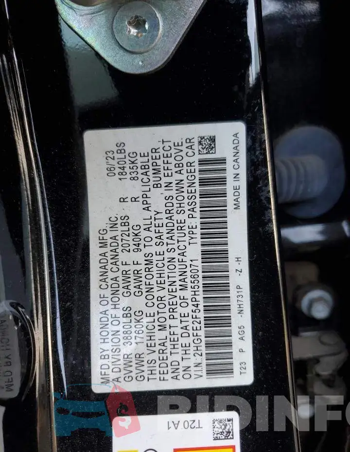 2HGFE2F54PH556071 Photo# 12