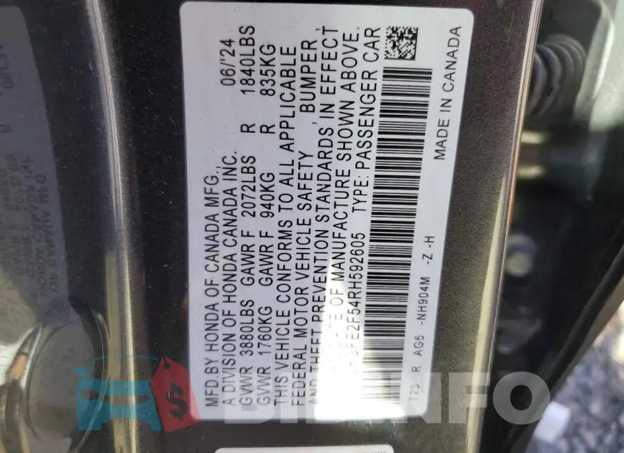 2HGFE2F54RH592605 Photo# 12