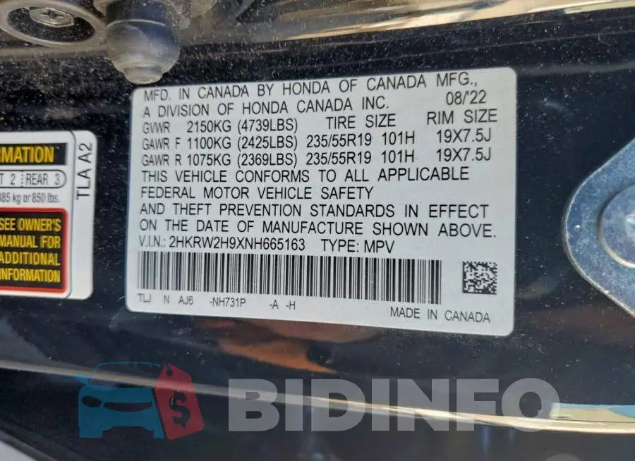 2HKRW2H9XNH665163 Photo# 13