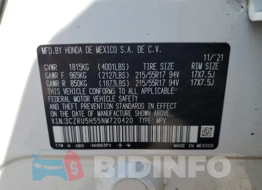 3CZRU5H55NM720420 Photo# 14