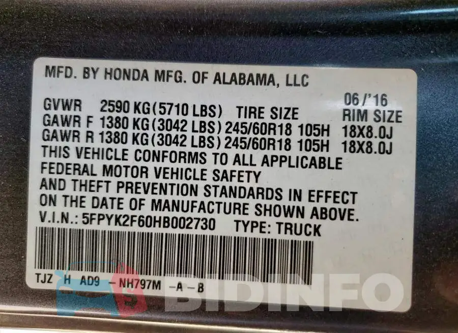 5FPYK2F60HB002730 Photo# 12