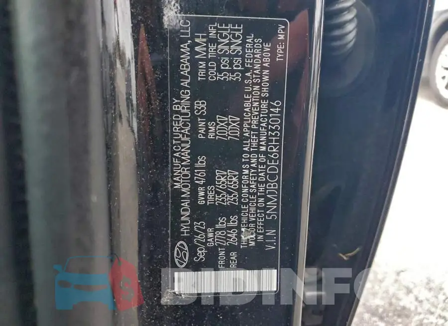 5NMJBCDE6RH330146 Photo# 14