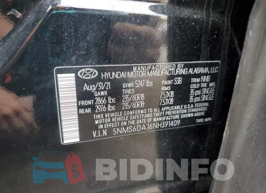 5NMS6DAJ6NH391409 Photo# 13