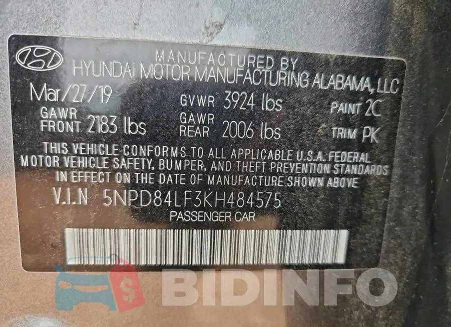 5NPD84LF3KH484575 Photo# 13
