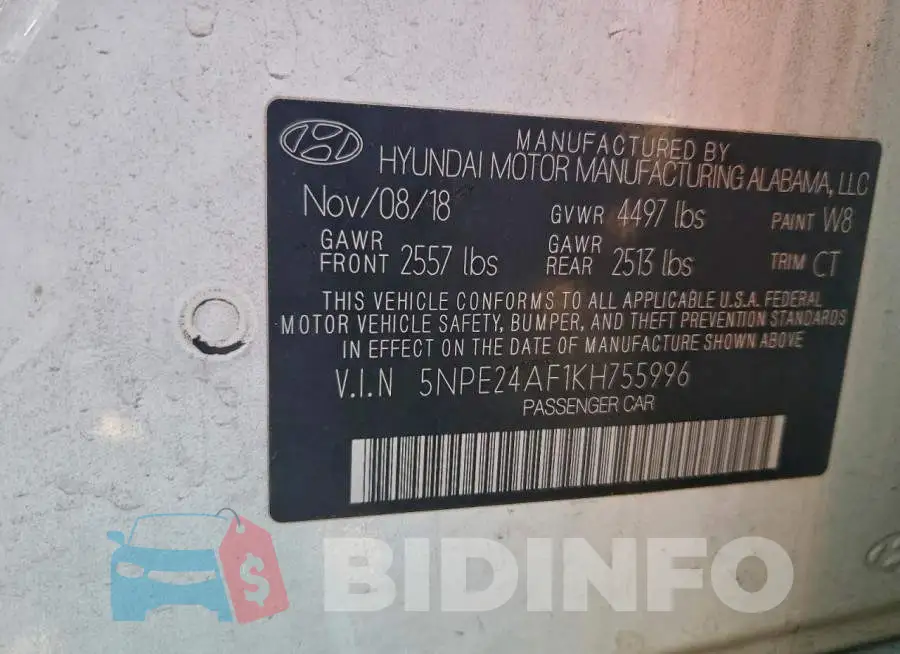 5NPE24AF1KH755996 Photo# 12