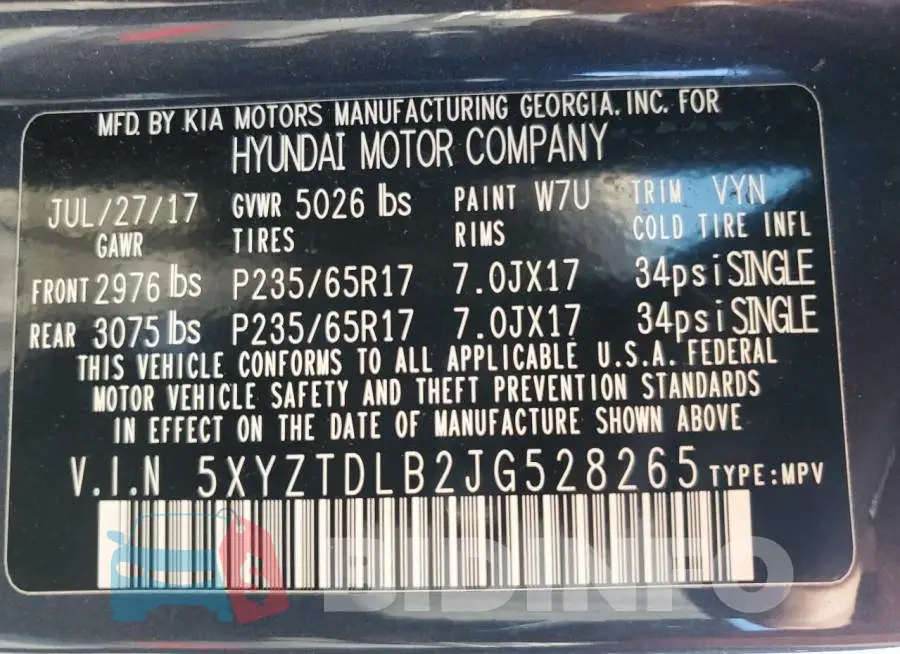 5XYZTDLB2JG528265 Photo# 13