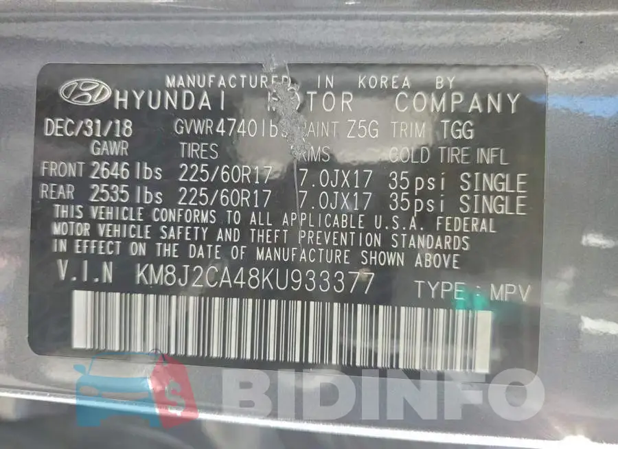 KM8J2CA48KU933377 Photo# 13