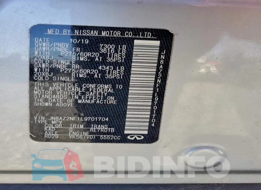 JN8AZ2NF1L9701704 Photo# 13