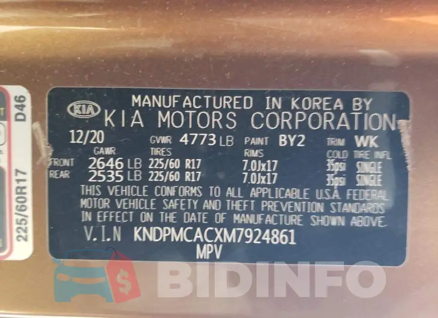 KNDPMCACXM7924861 Photo# 13