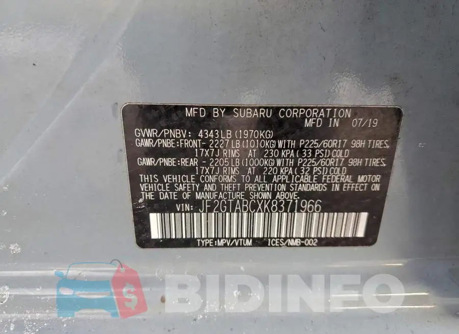 JF2GTABCXK8371966 Photo# 13