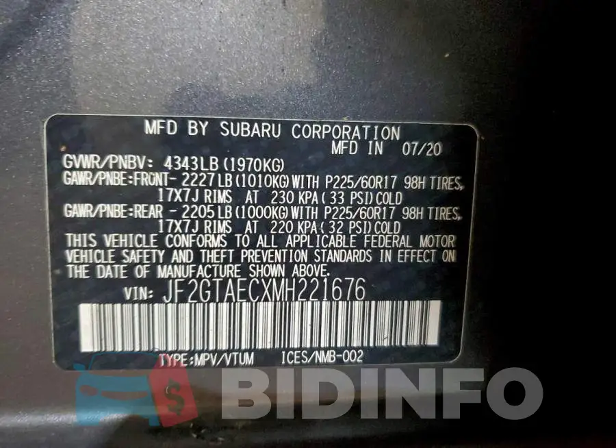 JF2GTAECXMH221676 Photo# 13