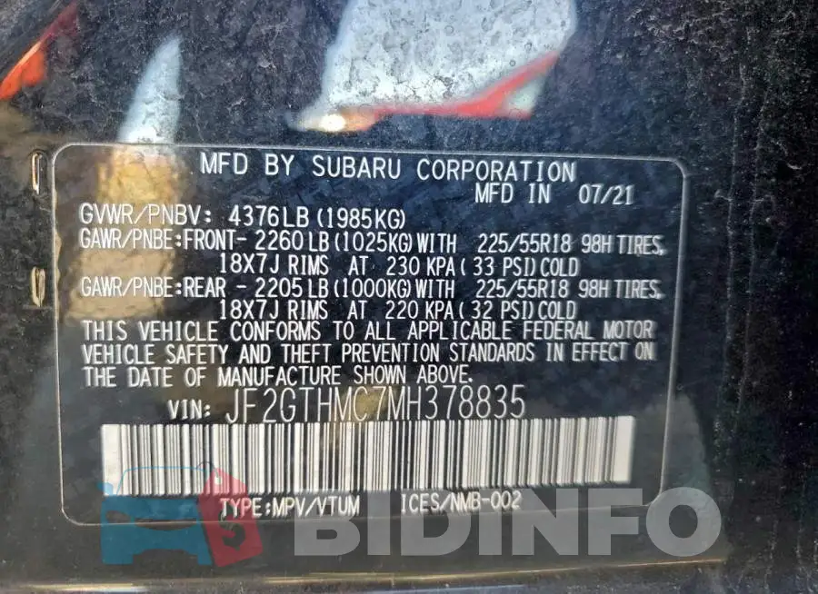 JF2GTHMC7MH378835 Photo# 13