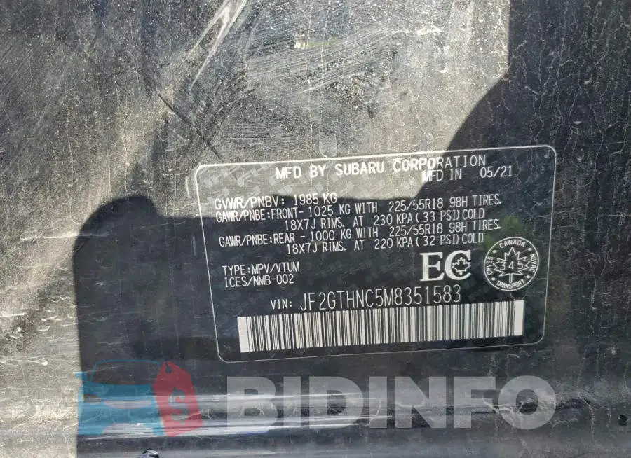 JF2GTHNC5M8351583 Photo# 14