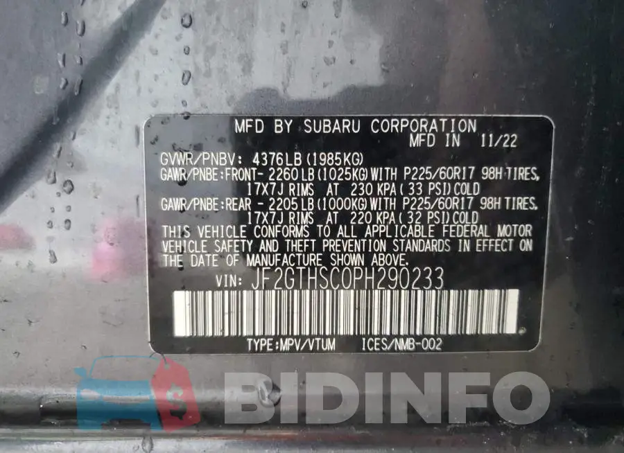 JF2GTHSC0PH290233 Photo# 12