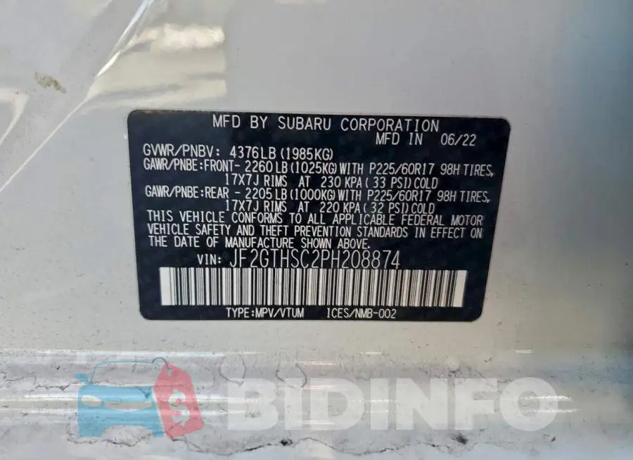 JF2GTHSC2PH208874 Photo# 13