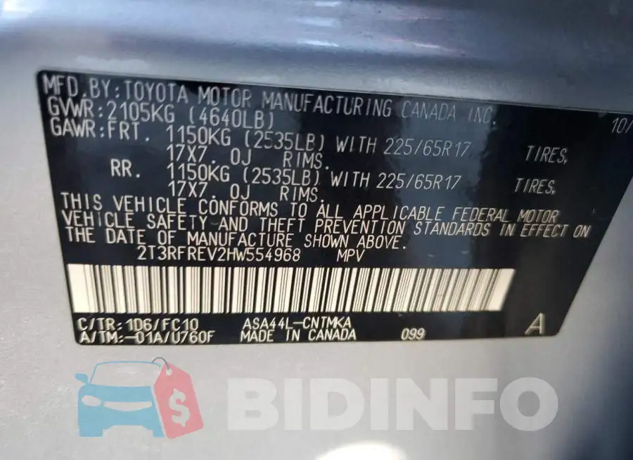 2T3RFREV2HW554968 Photo# 13