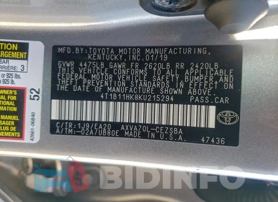 4T1B11HK8KU215294 Photo# 12