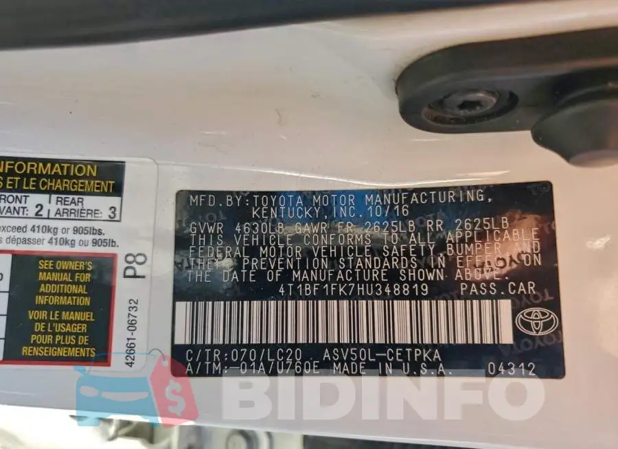 4T1BF1FK7HU348819 Photo# 13