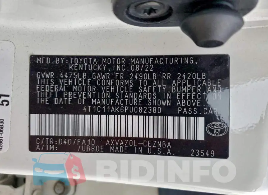 4T1C11AK6PU082380 Photo# 12