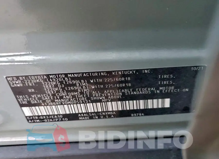4T3B6RFV0MU059131 Photo# 13