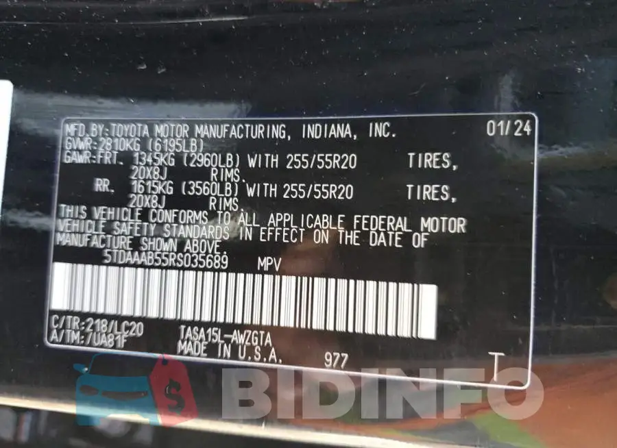 5TDAAAB55RS035689 Photo# 13