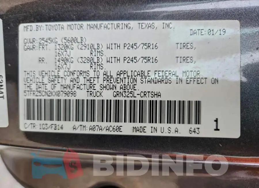 5TFRZ5CN2KX079098 Photo# 12