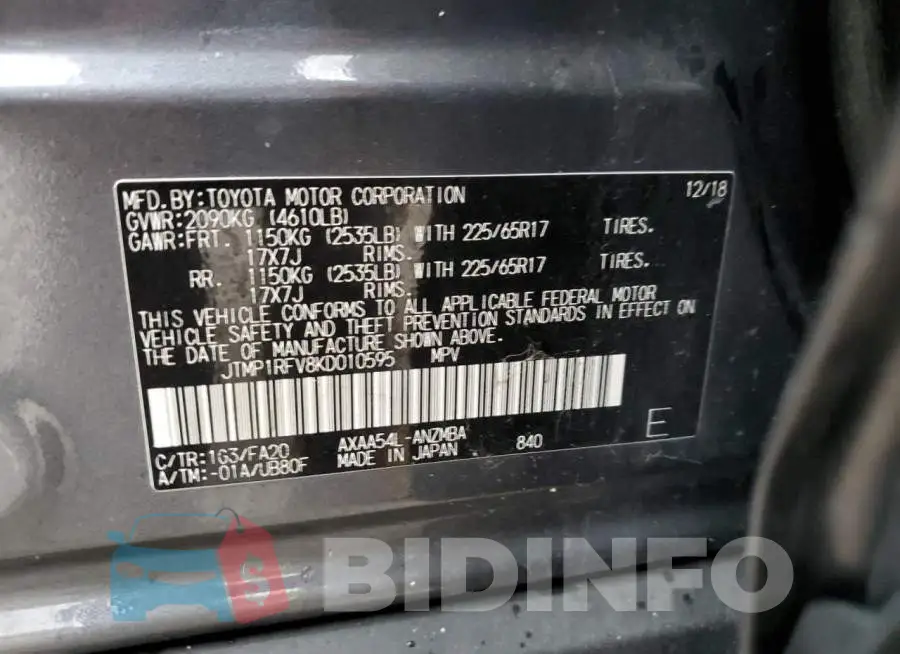 JTMP1RFV8KD010595 Photo# 13