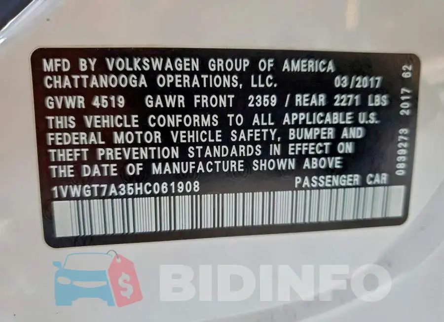 1VWGT7A35HC061908 Photo# 12
