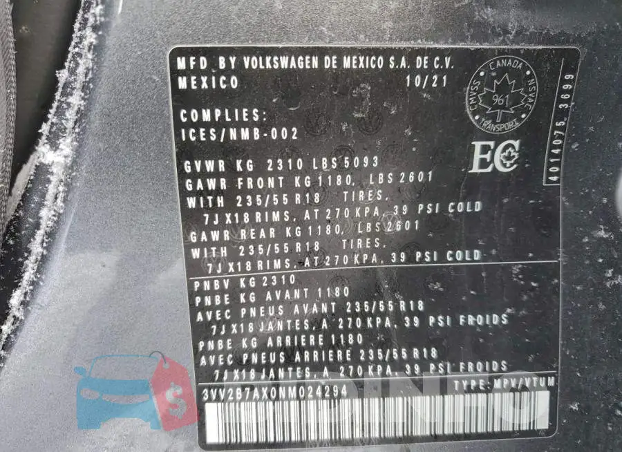 3VV2B7AX0NM024294 Photo# 13