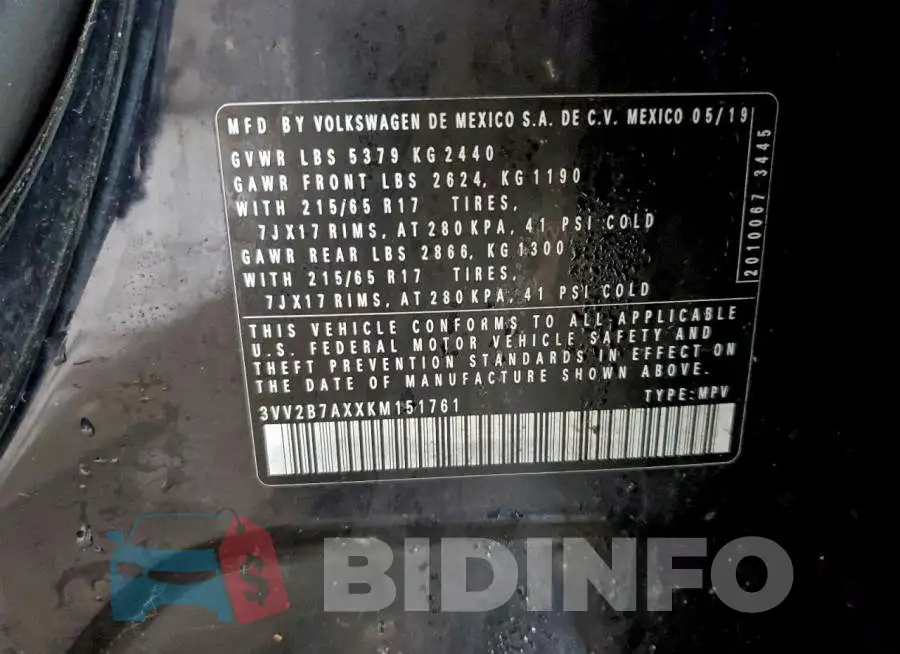 3VV2B7AXXKM151761 Photo# 13