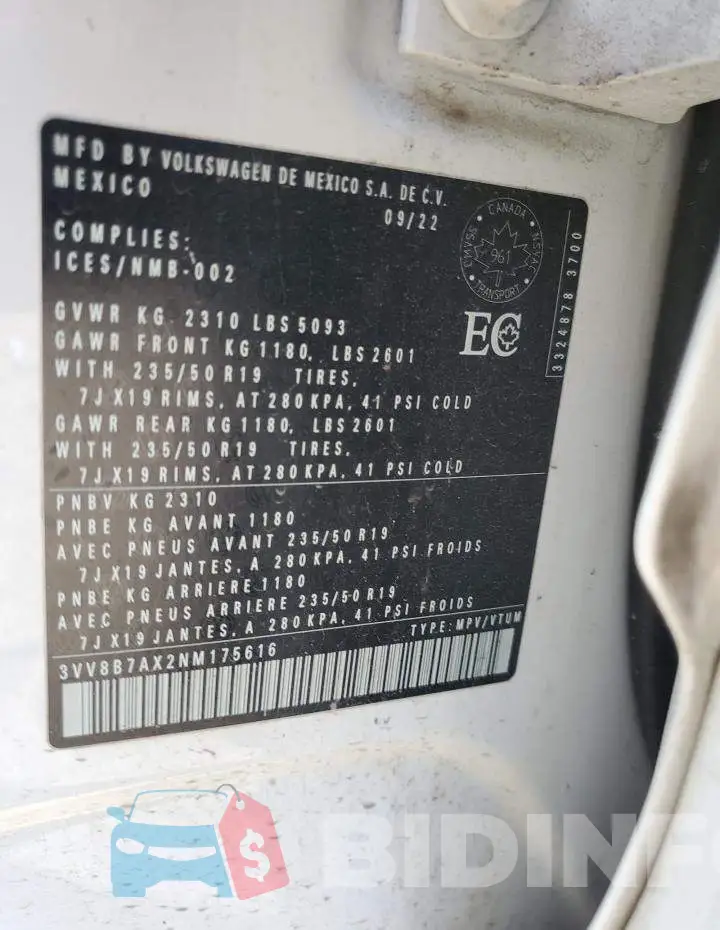 3VV8B7AX2NM175616 Photo# 14
