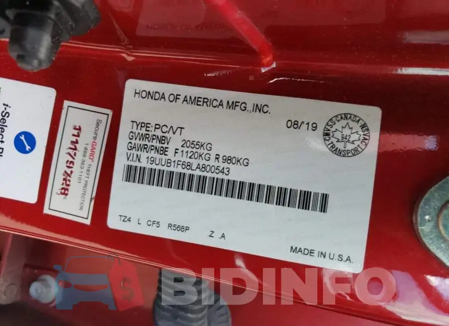 19UUB1F68LA800543 Photo# 12