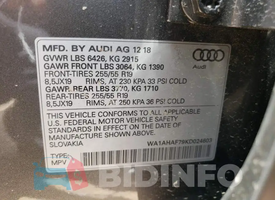 WA1AHAF79KD024603 Photo# 14