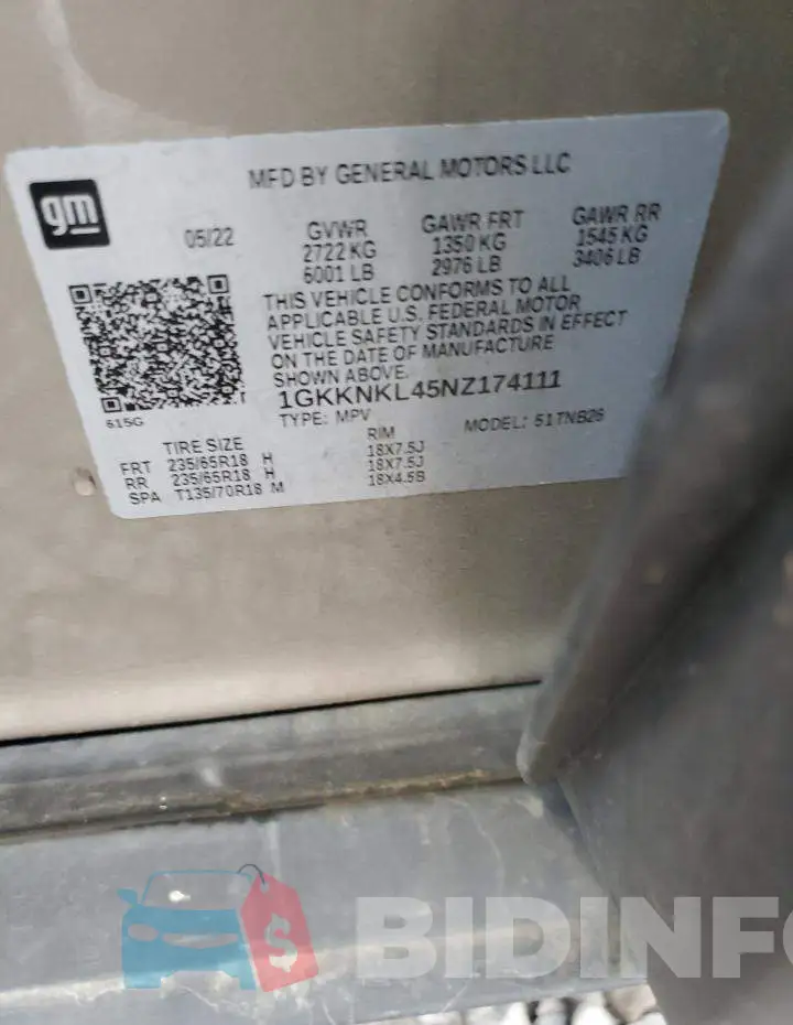 1GKKNKL45NZ174111 Photo# 13