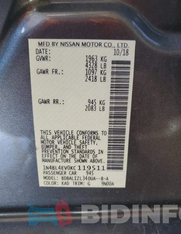 1N4BL4EV0KC119511 Photo# 13