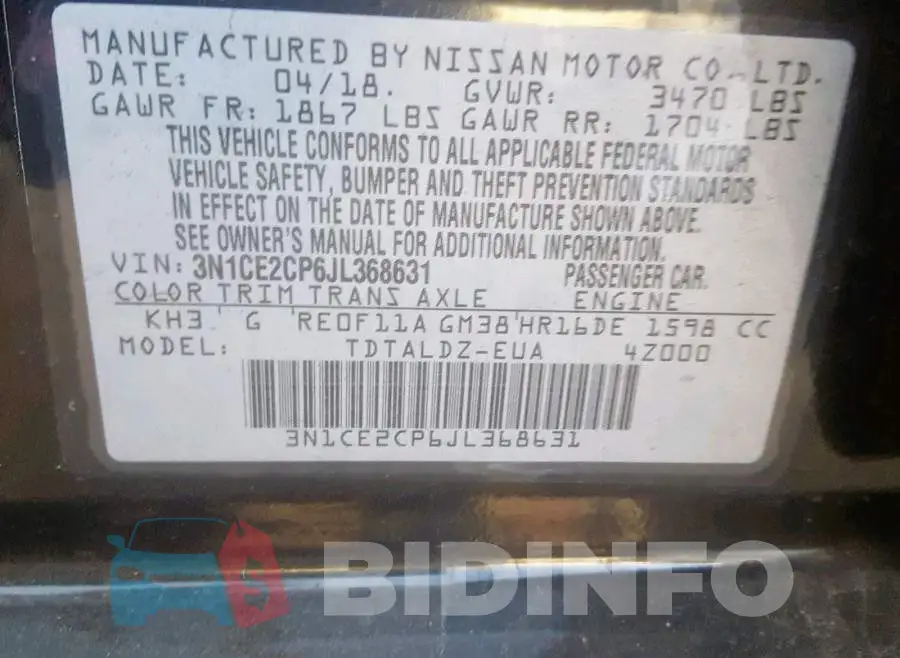 3N1CE2CP6JL368631 Photo# 10