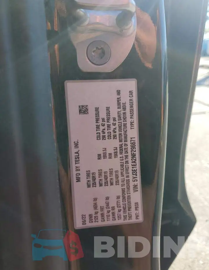 5YJ3E1EA2NF296671 Photo# 12
