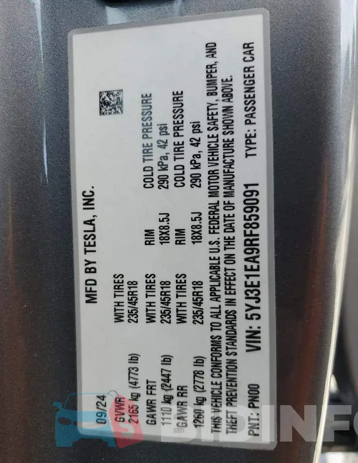 5YJ3E1EA9RF859091 Photo# 12